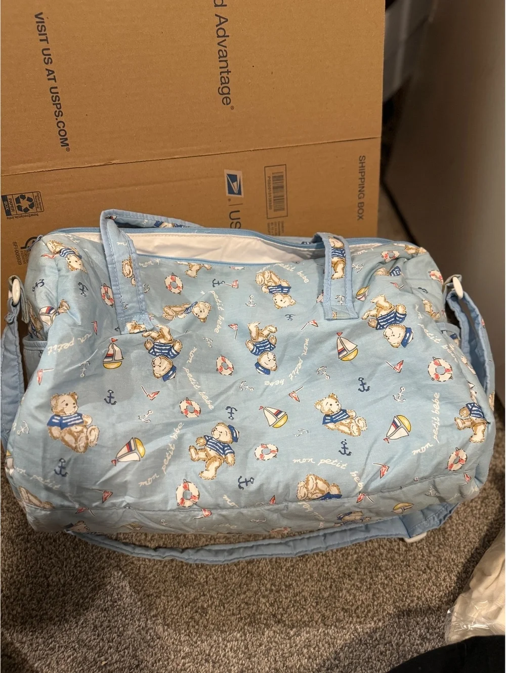 Vintage Lullaby Club Baby Diaper Bag with Changing Pads and Clear Pouch